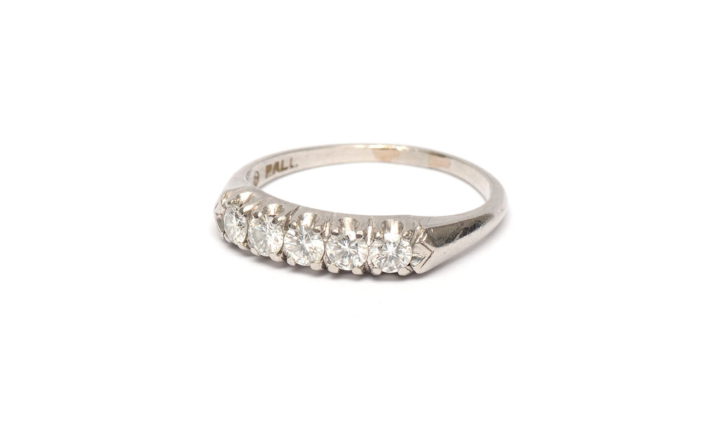 Appraisal: PALLADIUM CTW DIAMOND BAND Palladium band contains round brilliant cut