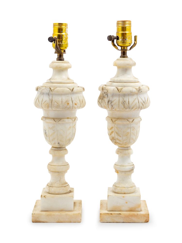 Appraisal: A Pair of Alabaster Lamps Height inches A Pair of