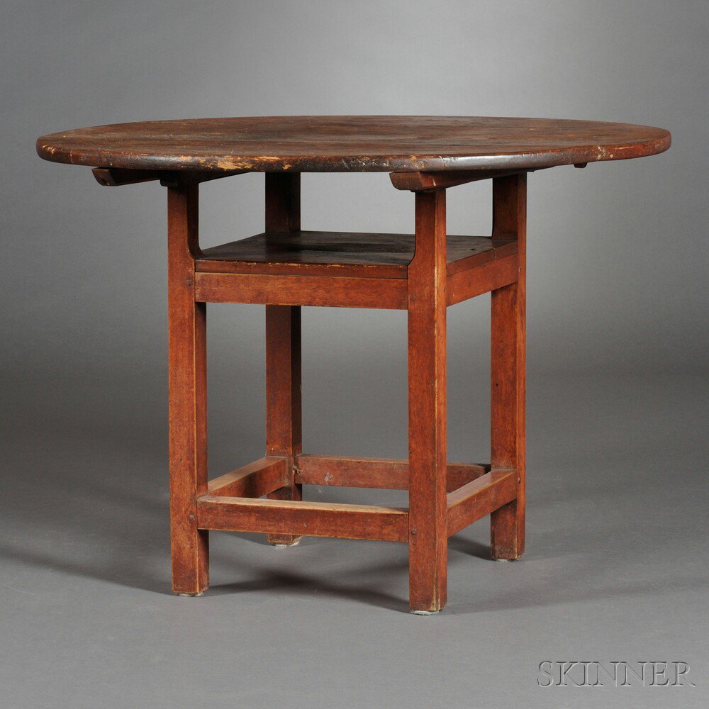 Appraisal: Diminutive Red-stained Birch and Pine Chair Table New England c