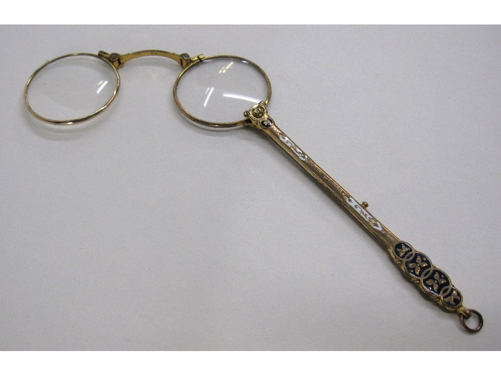 Appraisal: Gilt metal and enamel lorgnette