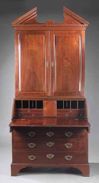 Appraisal: A George III Mahogany Secretary Bookcase the associated later upper