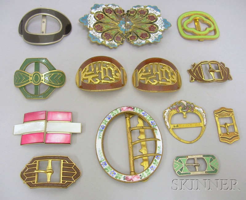 Appraisal: Approximately Thirteen Enamel and Hardstone Buckles