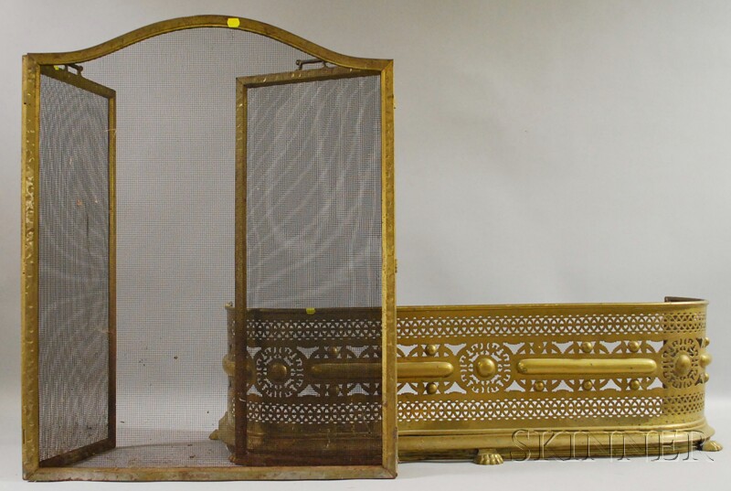 Appraisal: Brass and Wire Mesh Folding Fire Screen and a Pierced