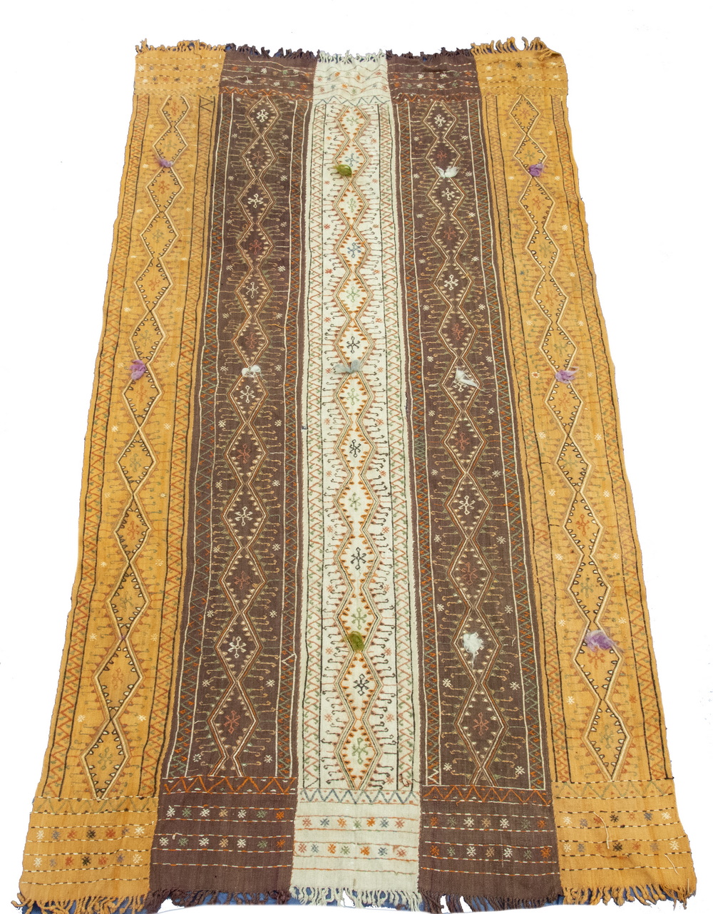 Appraisal: TURKISH STYLE KILIM Five panels of hooked diamond motifs in