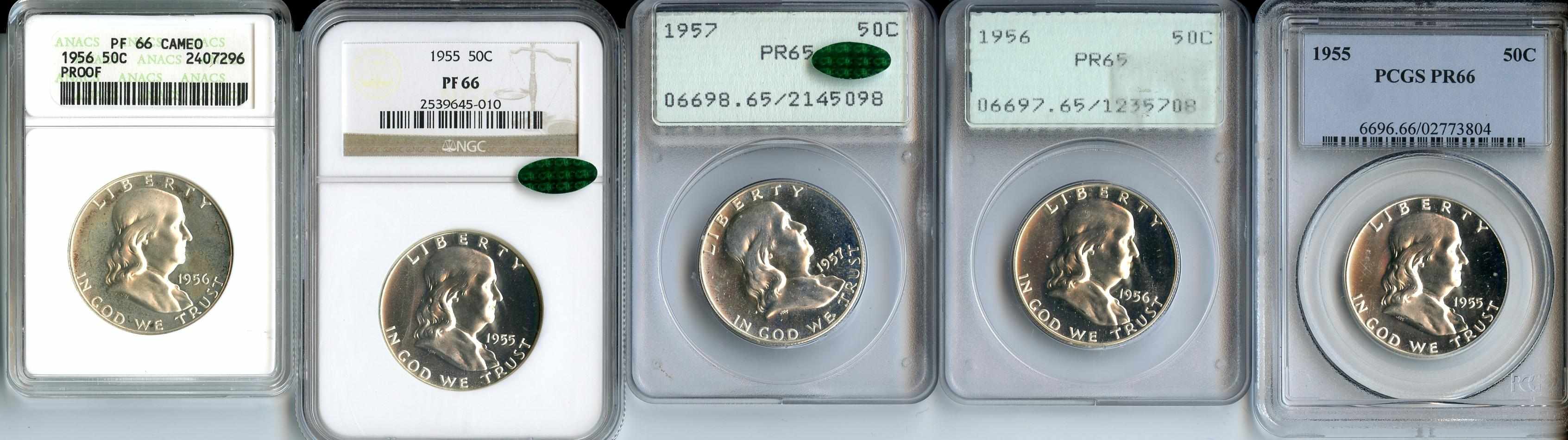 Appraisal: Proof Franklin Half Dollars Included are Proof NGC CAC Sticker