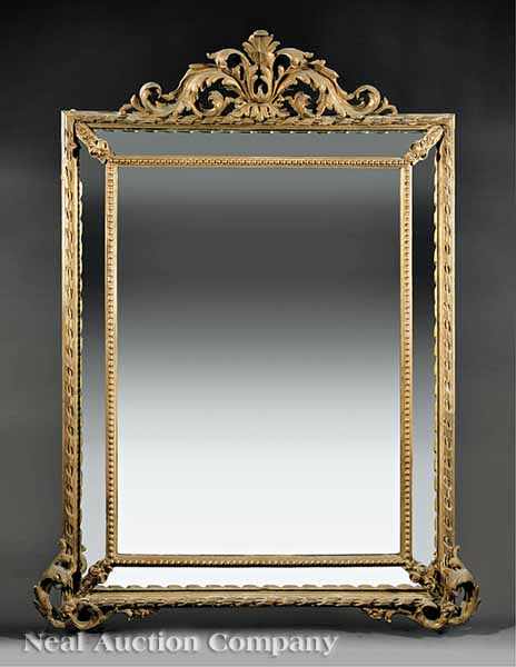 Appraisal: An Antique Louis XVI-Style Overmantel Mirror th c foliate crest