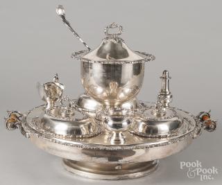 Appraisal: Large silver-plated lazy susan warming station '' x ''