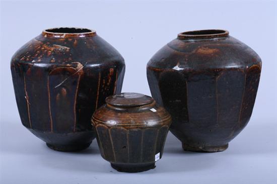 Appraisal: PAIR VIETNAMESE STONEWARE JARS th century Together with a smaller