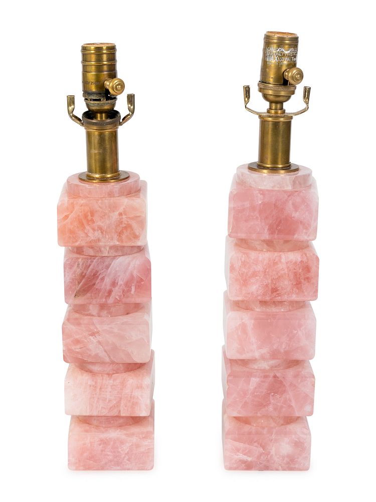 Appraisal: A Pair of Rose Quartz Base Table Lamps Height inches