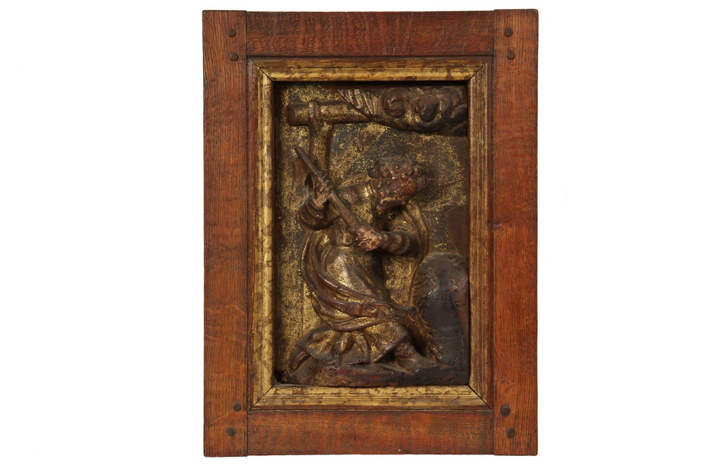 Appraisal: GOTHIC GILT RELIEF PANEL - th c Flemish Bas-relief Architectural