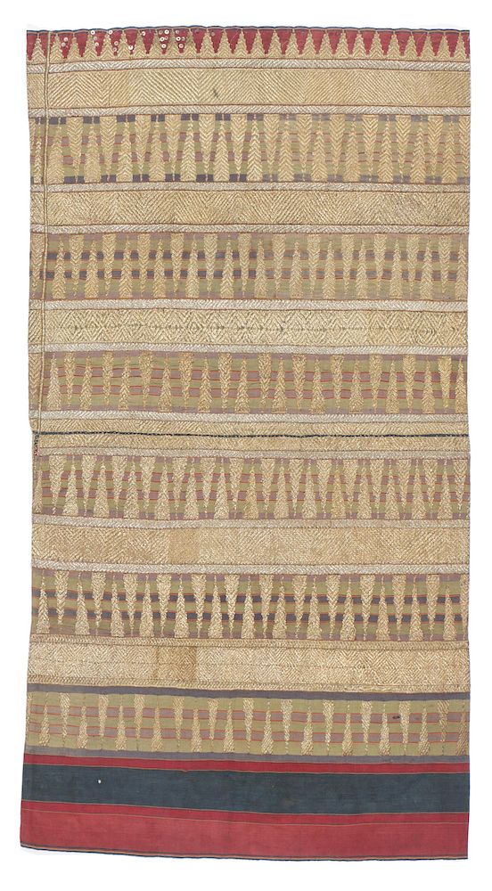 Appraisal: Antique Ceremonial Tapis with Gold Thread Ceremonial sarong tapis couched