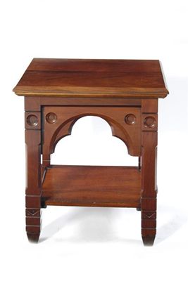 Appraisal: A Gothic Revival walnut side table carved decoration with square