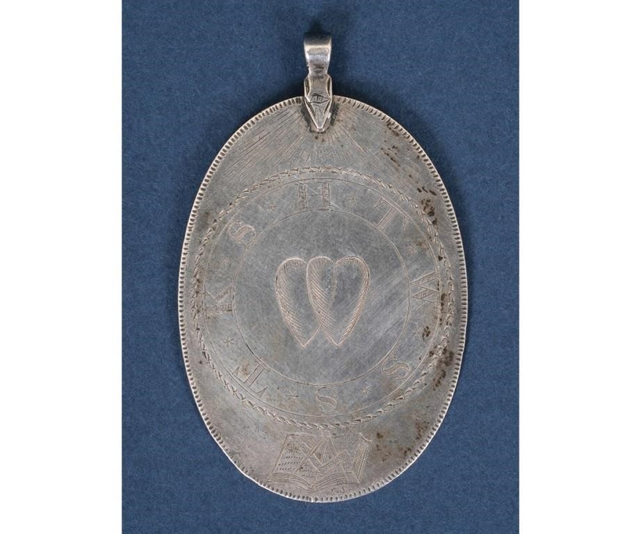 Appraisal: Early silver medallion of a Free Mason with engraved symbol