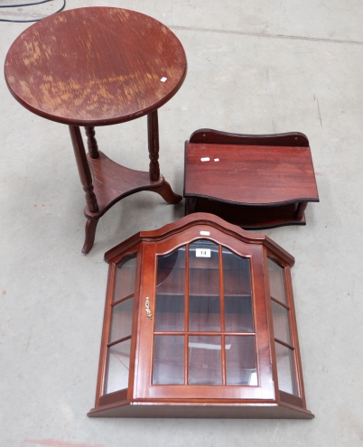 Appraisal: Mahogany wall cabinet table and rack