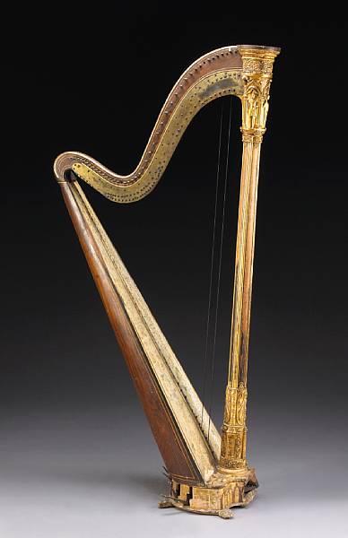 Appraisal: A French Gothic Revival parcel gilt paint decorated pedal harp