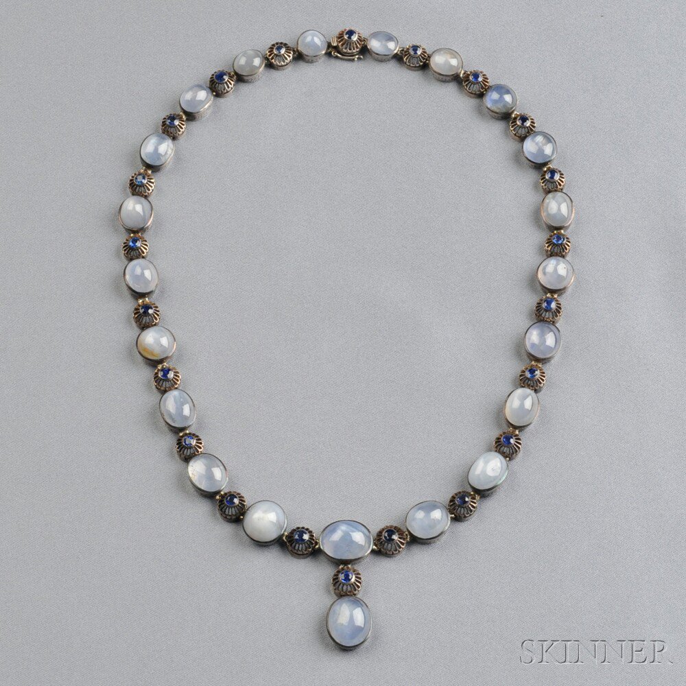 Appraisal: Silver Star Sapphire and Sapphire Necklace bezel-set with graduating cabochon