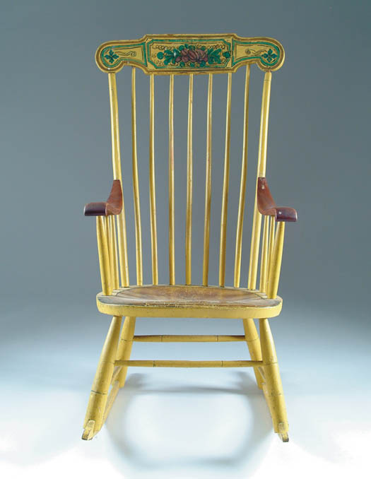 Appraisal: PAINTED BOSTON ROCKER Mustard paint with natural stained arms and