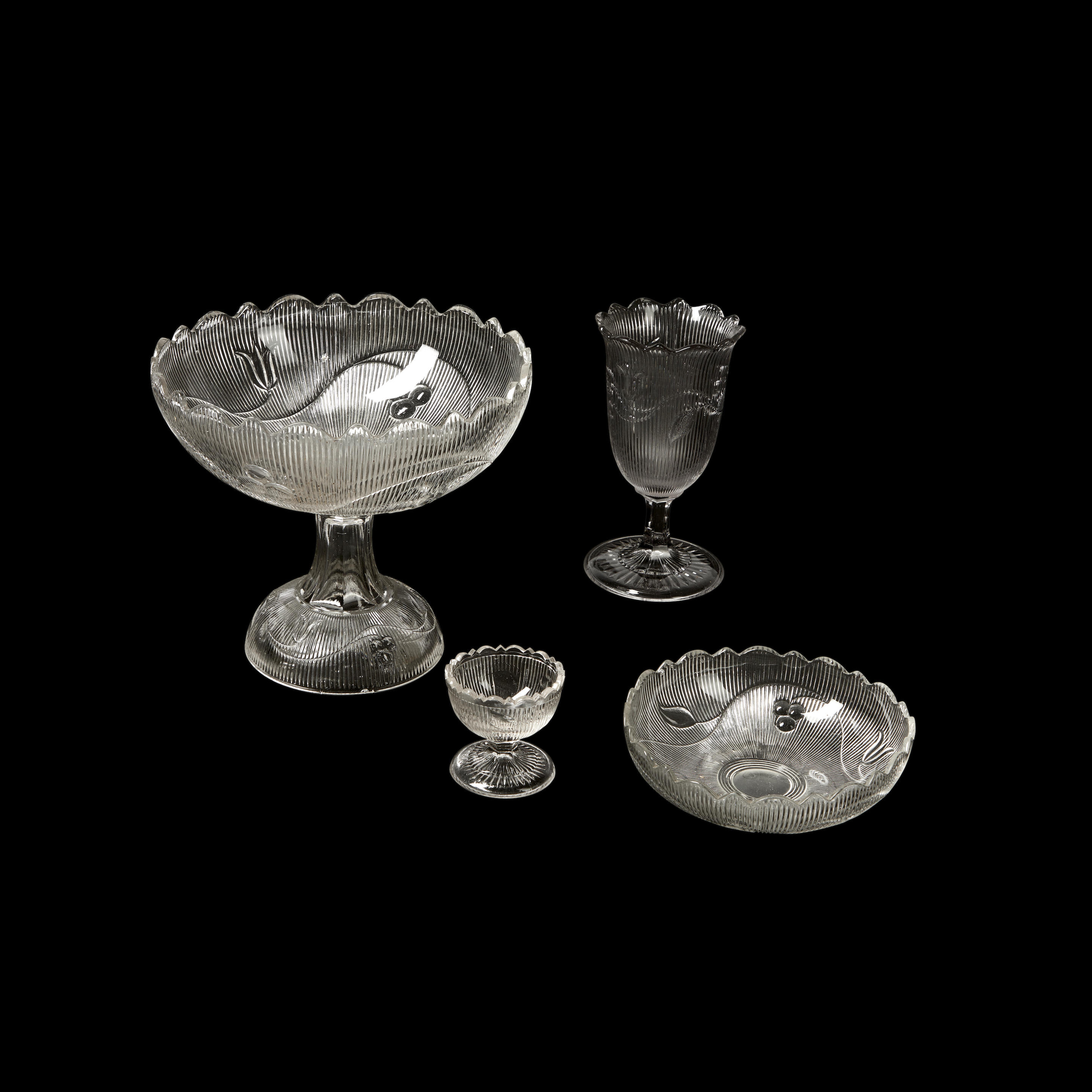 Appraisal: Eighteen Pieces of Early American Colorless Bellflower Pressed Glass Tableware