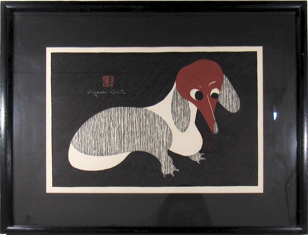 Appraisal: SAITO Kiyoshi Japan - Dachshund Artist chop and signature in