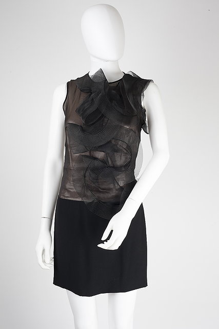 Appraisal: An Alexander McQueen black evening dress with mesh ruffle detail