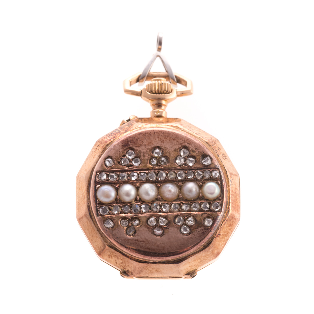 Appraisal: A Lady's Diamond Seed Pearl Pendant Watch K yellow gold