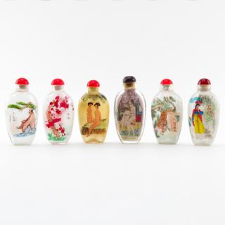 Appraisal: Grouping of Six Vintage Chinese Reverse Painted Snuff Bottles Grouping