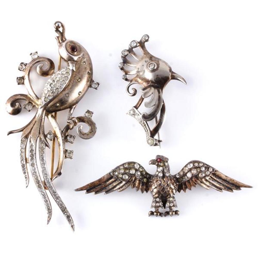 Appraisal: TRIFARI EAGLE WITH DIAMANTE STONES STERLING BIRD HEAD PIN BROOCH