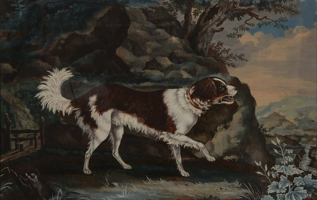 Appraisal: ENGLISH SCHOOLA spaniel in a landscape dated April gouache x