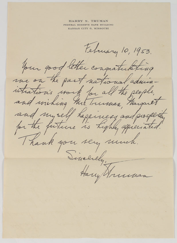 Appraisal: HARRY S TRUMAN SIGNED LETTER Hand written letter dated Feb