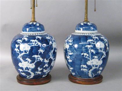 Appraisal: Pair of Chinese 'hawthorn' ginger jar lamps Of domed cover