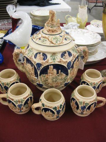 Appraisal: German Pottery Punch Set covered punchbowl and five cups various