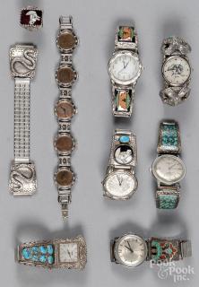 Appraisal: Seven Native American decorated watches and accessories some silver one