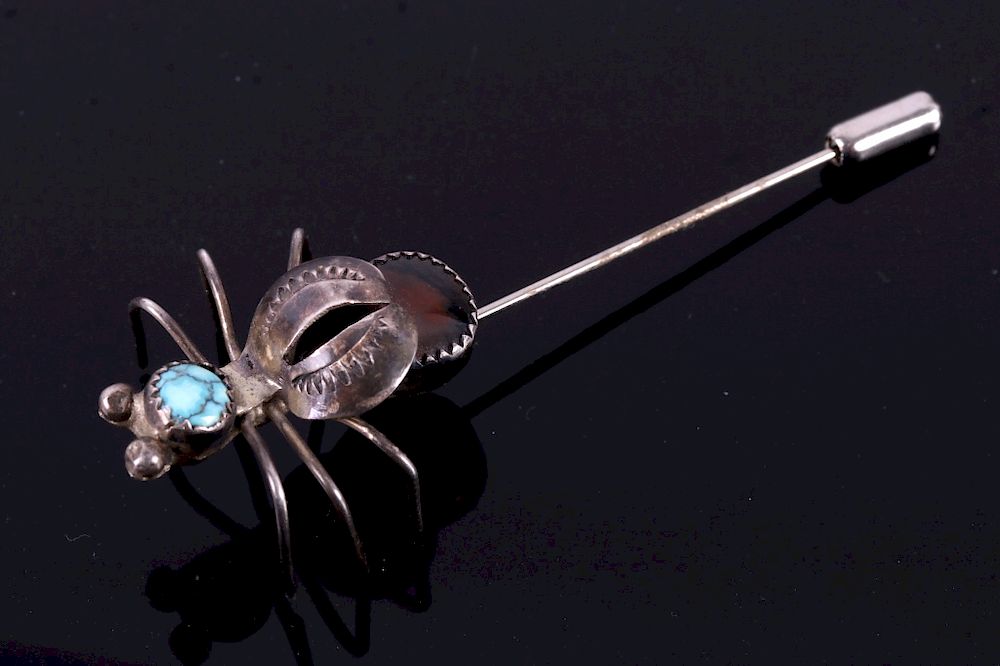 Appraisal: Navajo Sterling Turquoise Agate Insect Pin For your bidding pleasure