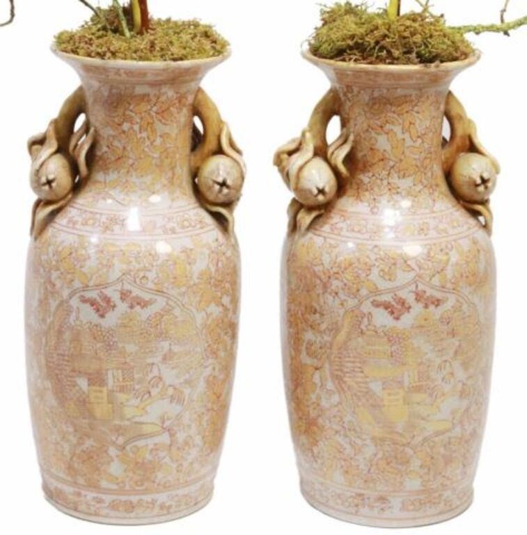 Appraisal: pair Chinese decorative glazed porcelain vases having dual handles modeled