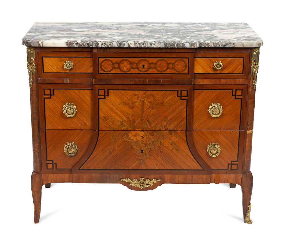 Appraisal: A Louis XV XVI Style Transitional Marble Top Commode Height