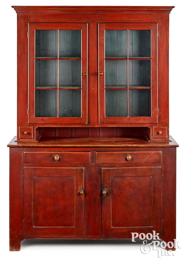 Appraisal: Pennsylvania painted poplar Dutch cupboard th c Pennsylvania painted poplar