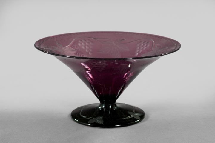 Appraisal: American Engraved Amethyst Glass Bowl by the Pairpoint Manufacturing Company