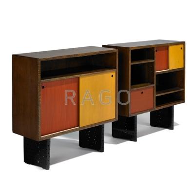 Appraisal: ESCANDE Two cabinets France ca Oak dyed ash enameled steel