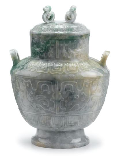 Appraisal: Large and impressive Chinese jadeite covered vaselate th century