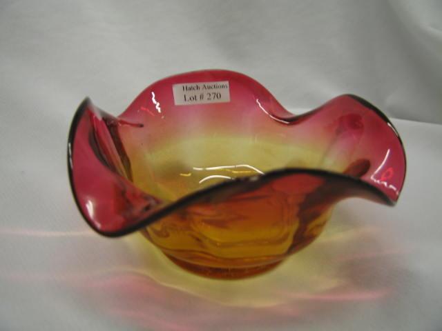 Appraisal: Victorian Amberina Art Glass Bowl fancy wave edge New England