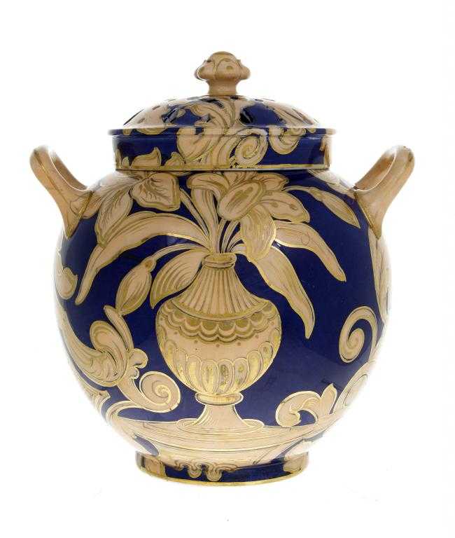 Appraisal: A STAFFORDSHIRE COBALT GROUND EARTHENWARE GLOBULAR POT POURRI VASE COVER