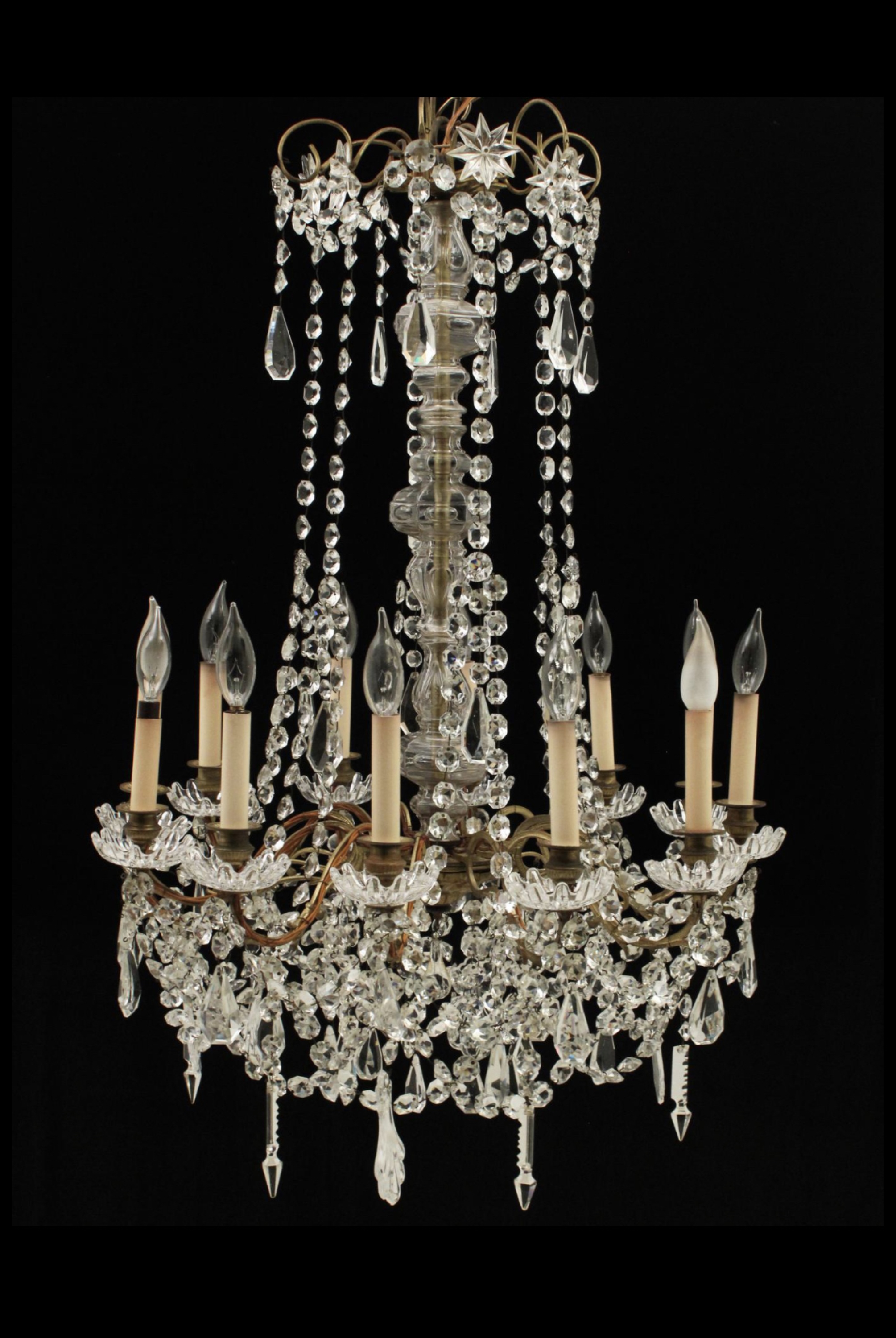 Appraisal: French bronze and crystal light chandelier having baluster form center