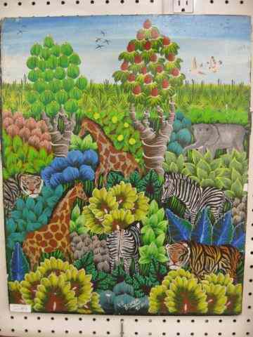 Appraisal: V A Zamor Oil Wildlife in Colorfulfoliage Haitian artist ''