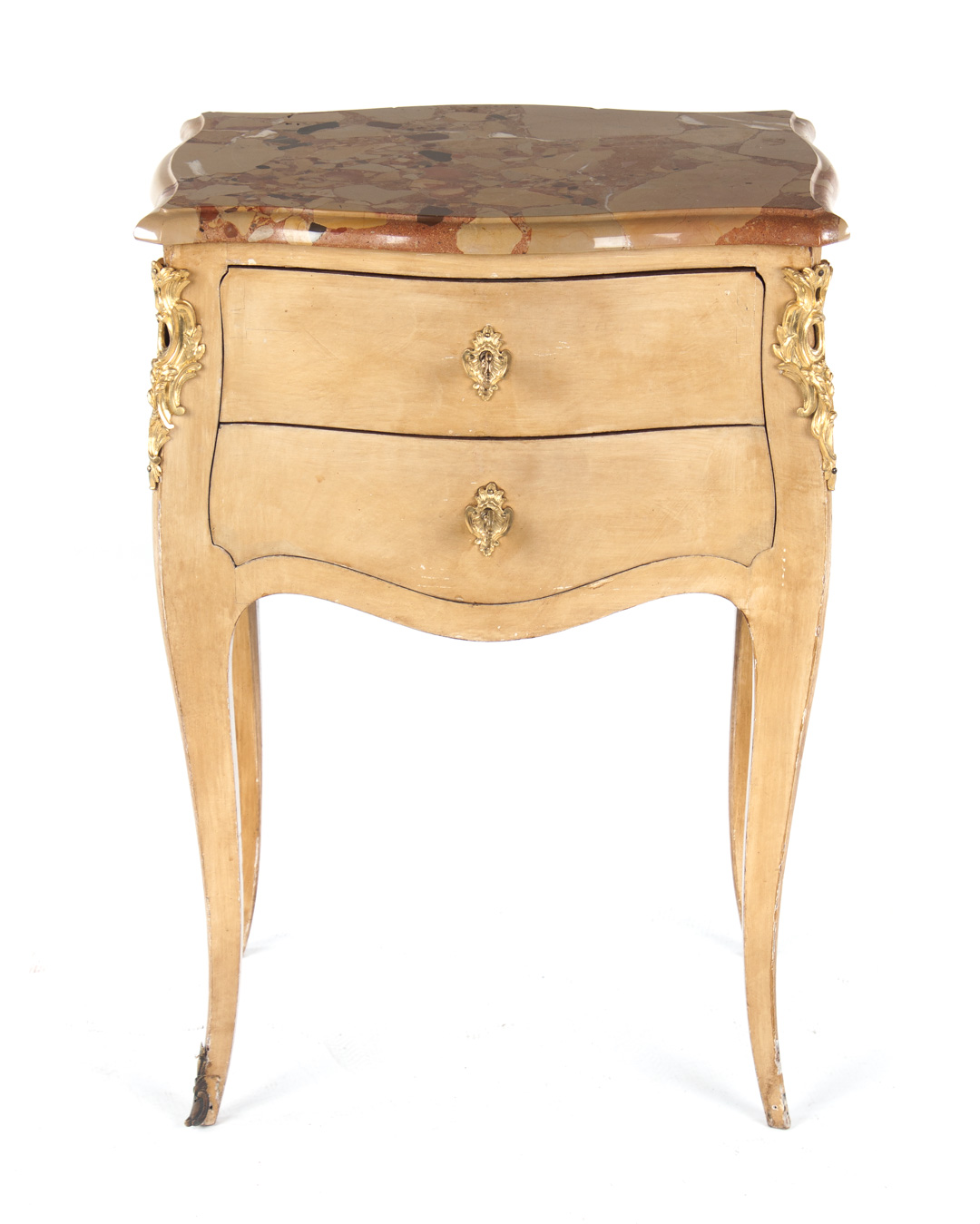 Appraisal: Louis XV style painted wood marble top stand serpentine tan