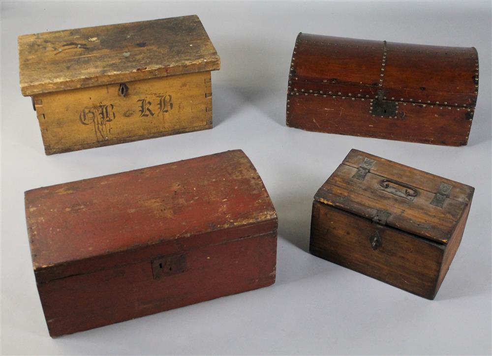 Appraisal: FOUR ASSORTED SMALL WOOD CHESTS each in original state the