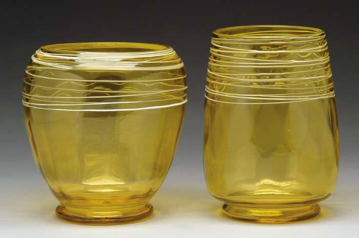 Appraisal: TWO STEUBEN BRISTOL YELLOW VASES Transparent yellow glass with applied