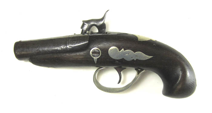 Appraisal: NINETEENTH CENTURY SINGLE SHOT PERCUSSION DERRINGER approximately caliber barrel walnut