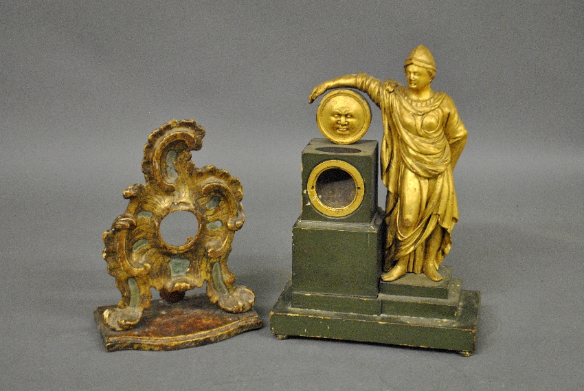 Appraisal: - Green and gilt figural watch holder h x w