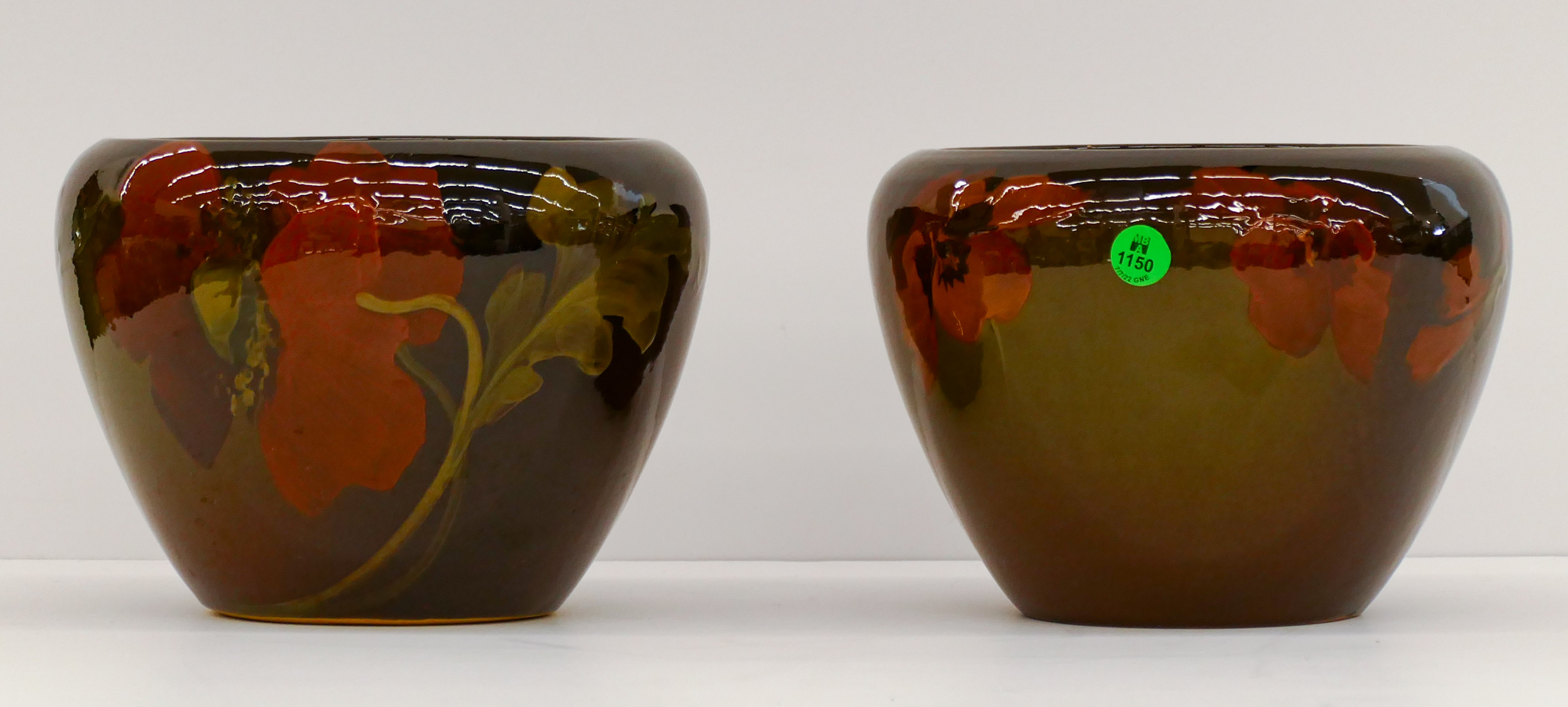 Appraisal: Pair Weller Louwelsa Poppy Standard Glaze Pots '' - One