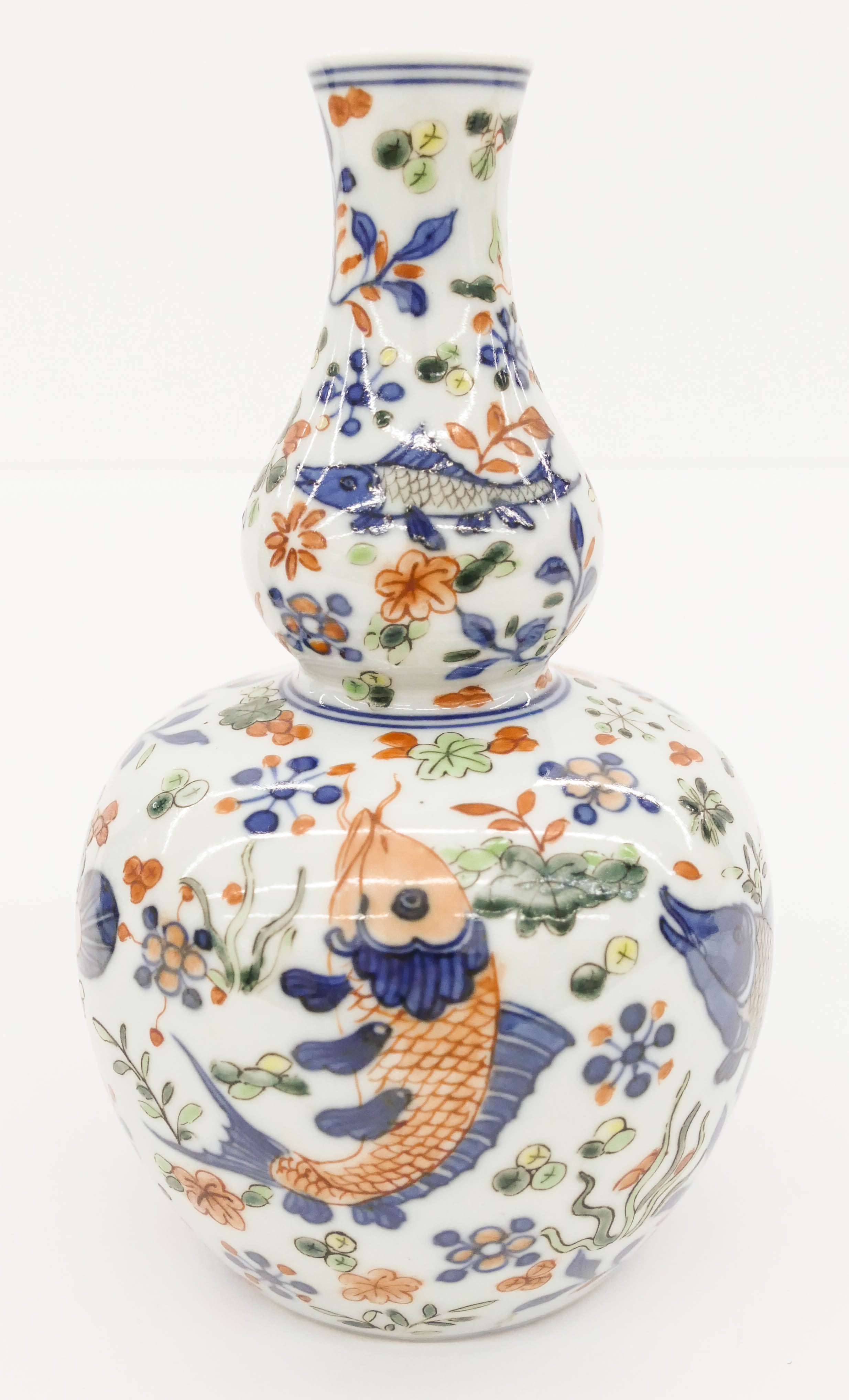 Appraisal: Chinese Republic Fish Double Gourd Bottle Vase ''x '' Blue